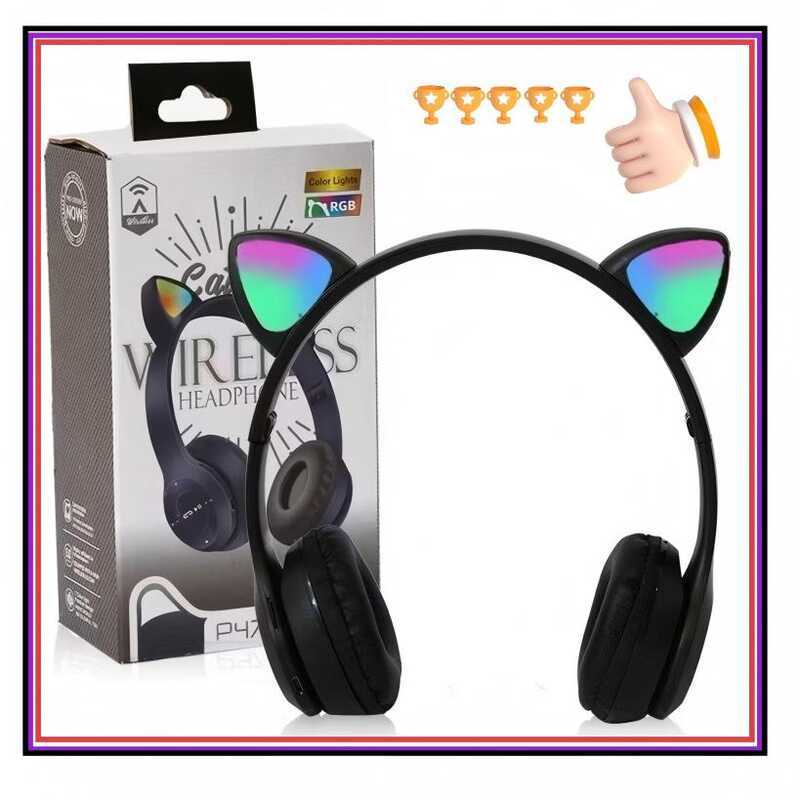 Head-mounted wireless headphones Cute headphones for cats p47-cat preto