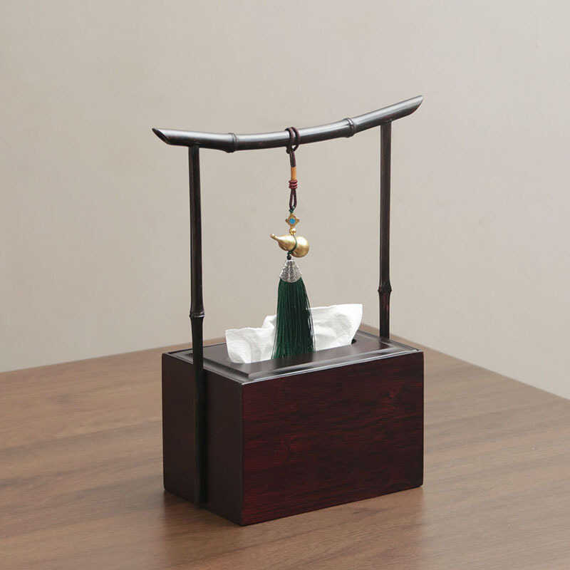 Imagem Novo estilo chinês casa de chá b & b caixa papel bambu roxo sala estar casa caixa guardanapo madeira maciça mesa chá Zen