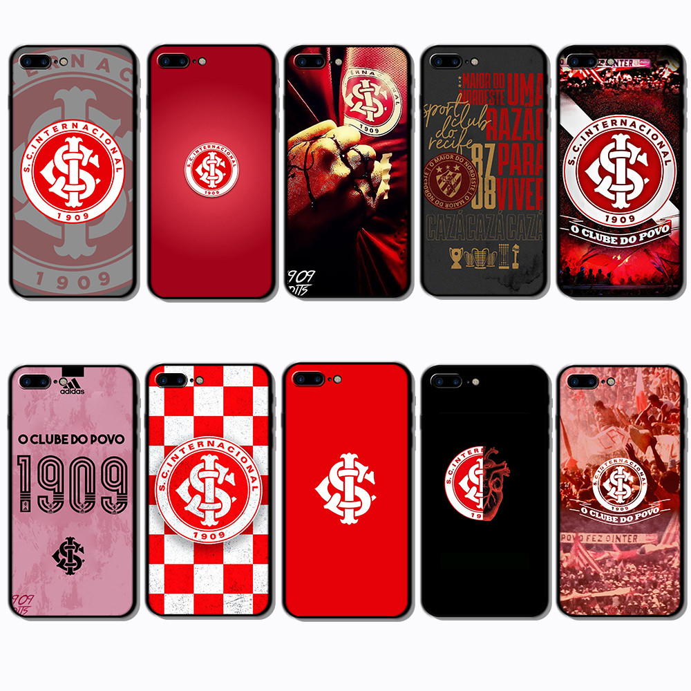 Para iPhone 7 8 Plus ND11 Sport Club Internacional Borda Preta Cobertura Completa TPU Capa De Telefone | Defesa Contra C