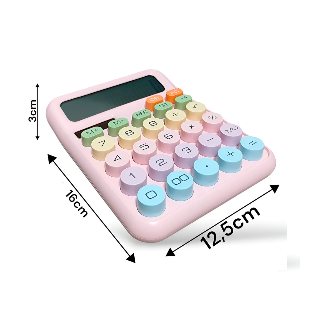 JS Calculadora Mecânica de Mesa Colorida 12 Dígitos Visor