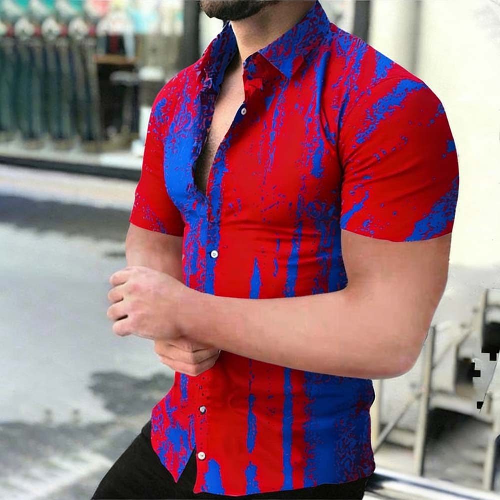 Camisa Masculina Casual De Manga Curta – Top Fashion Com Estampa Abstrata Ousada Para O Verão