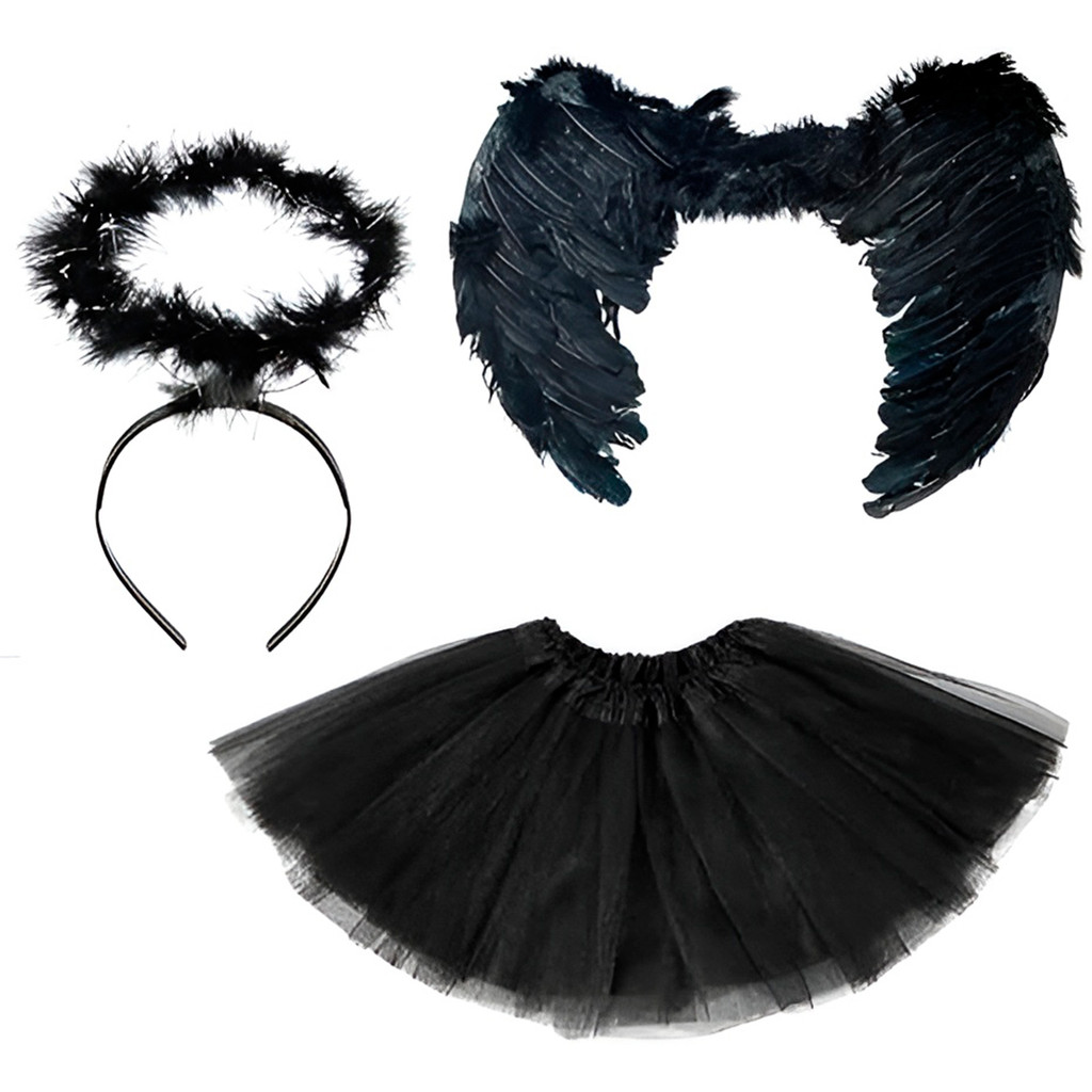 Kit Fantasia Anja Preta Asa E Saia De Tule Halloween Cosplay