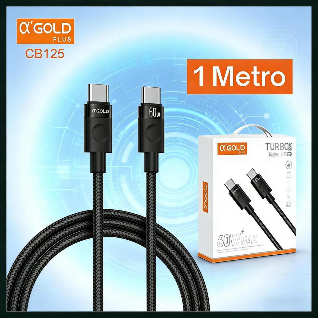 Cabo A'Gold Tipo C 60W Nylon - Carregamento e Sincronização Rápida CB125