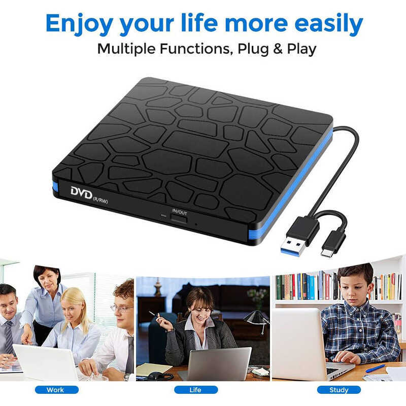 Unidade óptica externa gravador de gravação jogar cd disco unidade portátil unidade óptica externa dvd rw unidade extern