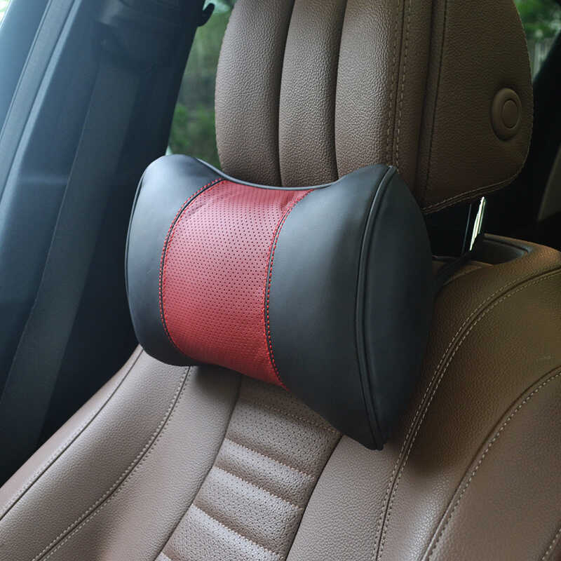 Encosto de cabeça de couro genuíno genuíno carro primeira camada travesseiro de pescoço de couro espuma de memória trave