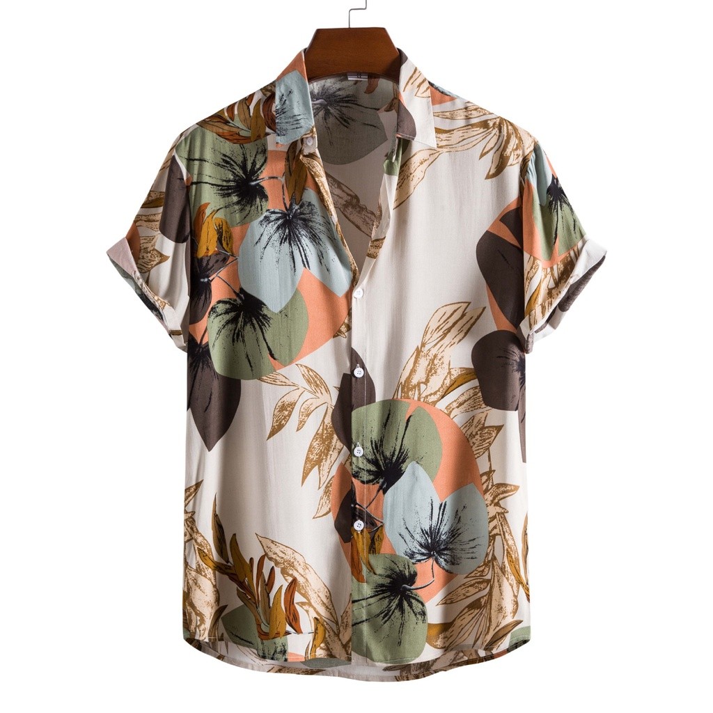 Camisa Masculina Com Estampa Floral Tropical Amarela Manga Curta Casual De Praia Top Fashion De Verão