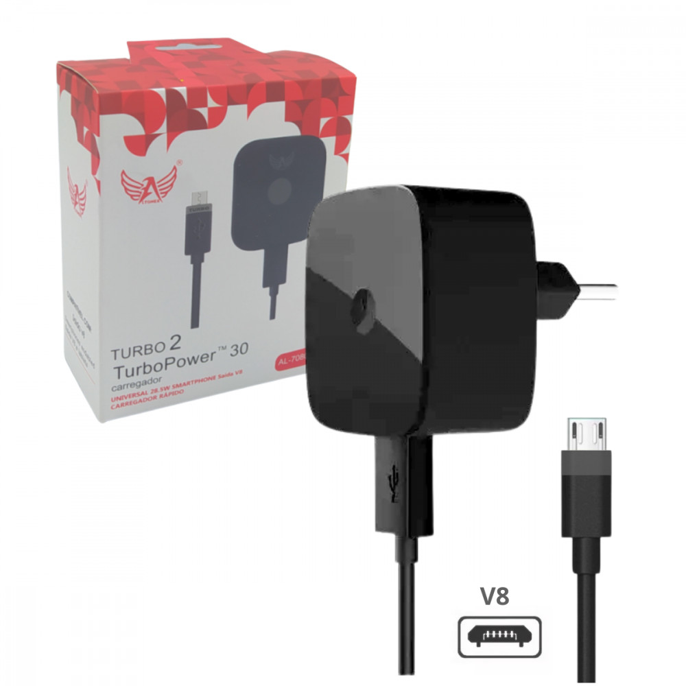 Carregador Completo Turbo Power Cabo Móvel V8  - AL-7080-V8