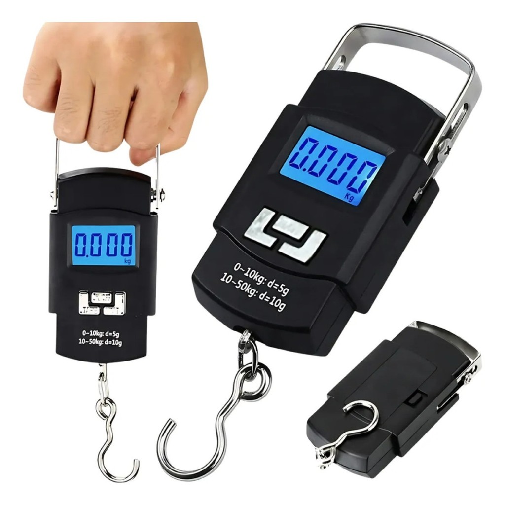 Imagem Balança Portátil Para Mala Bagagem Viagem Peixe 50Kg Digital