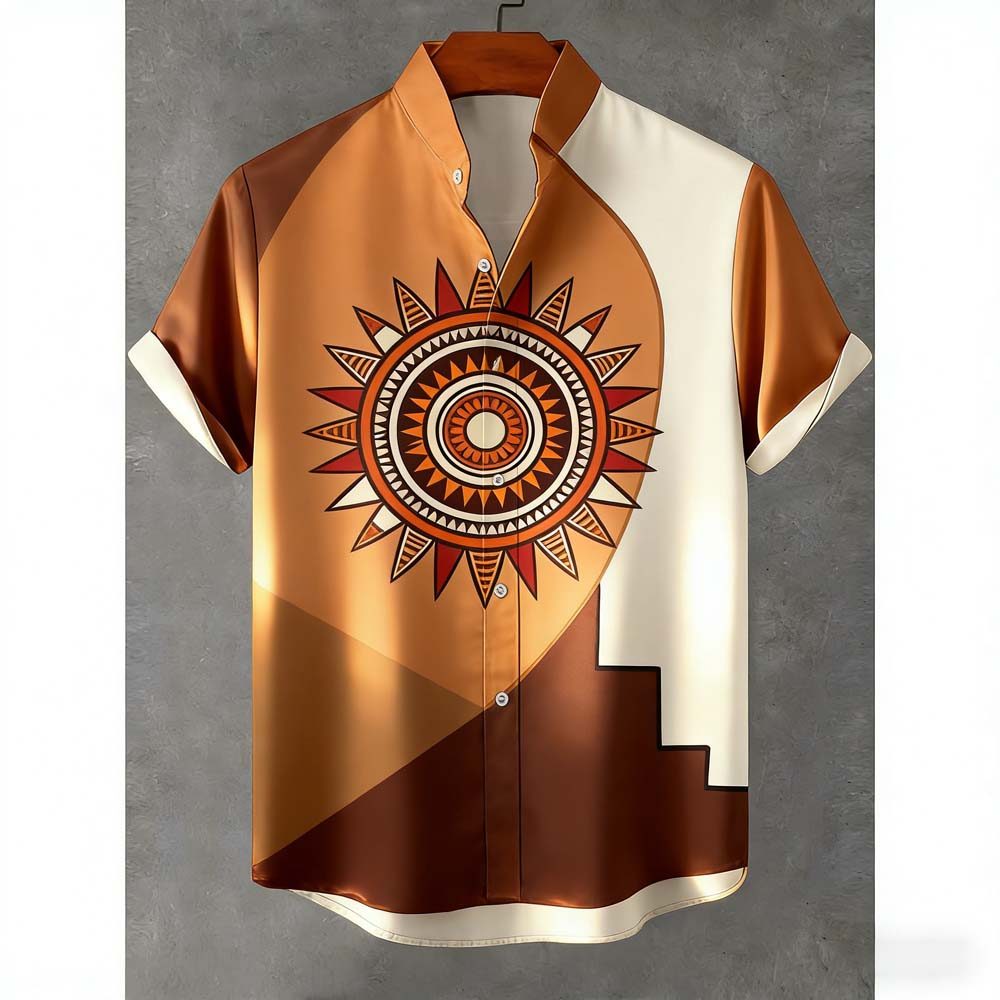 Camisa De Moda Masculina Retro Sunburst Padrão Impressão Casual Topo Streetwear Respirável Confortável Manga Curta