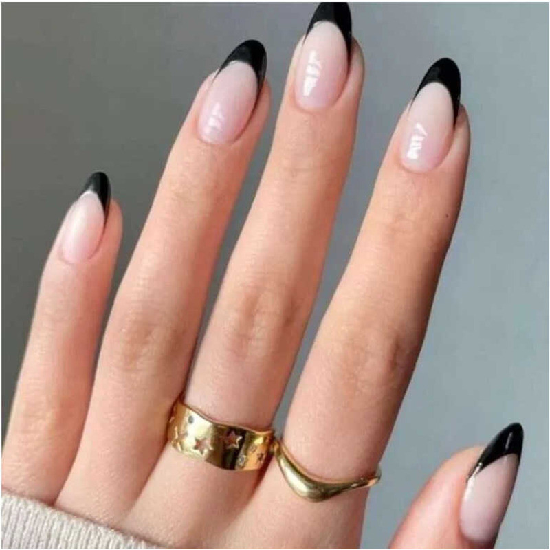 Remendo de Unhas Francês Preto Amêndoa Prego Apontado Gota de Água Manicure Remendo Falso Prego Manicure Remendo Wearabl — R$ 27,85 em Shopee