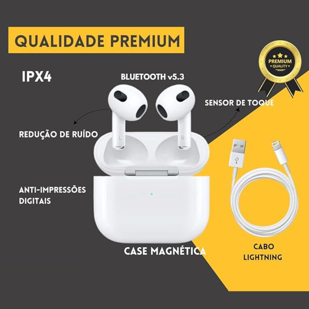 Fone AirPods Pro 3 Estojo de Recarga Lightni - Linha Premium