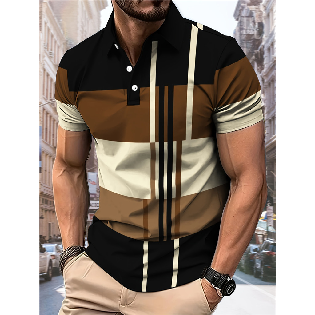 Camisa Polo Masculina De Golfe De Manga Curta Com Bloqueio De Cores | Conforto Casual Elegante E Respirável