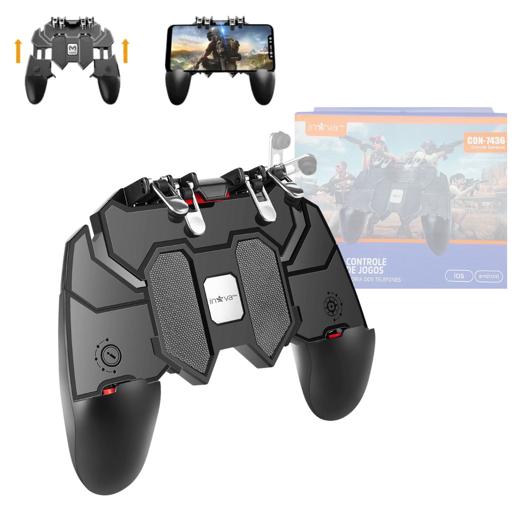 Controle Gamer Manual com Gatilhos Suporte Celular Joystick INOVA CON-7436