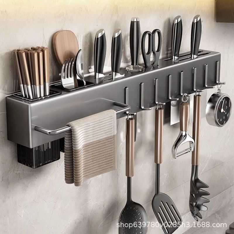 Suporte de faca grosso sem perfuração prateleira de cozinha suprimentos de cozinha multifuncional fixado na parede titul