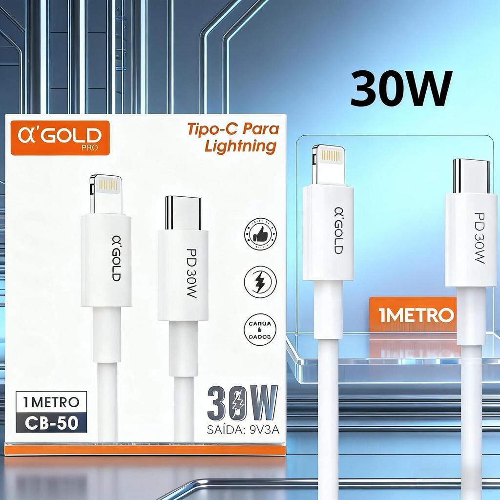 Cabo Duplo A'Gold - Tipo C e Lightning para Apple, 1 Metro CB-50
