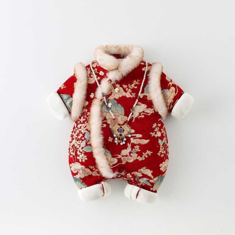 Roupas de bebê roupas de bebê roupas de inverno meninos meninas bebê estilo chinês macacão velo quente mês inteiro cem d