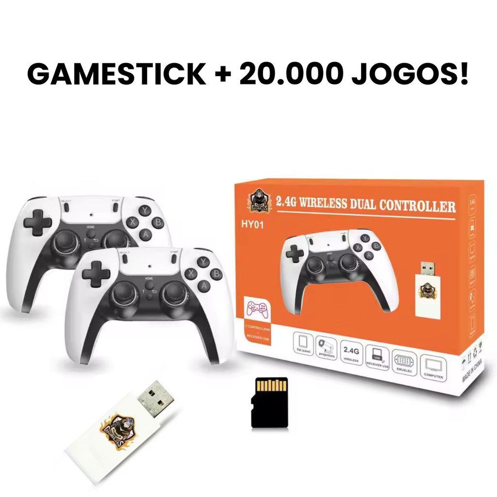 BRANCO HY-01 - Game Stick +20.000 4K Jogos Retrôs e Emuladores e 2 Controles S/ Fio