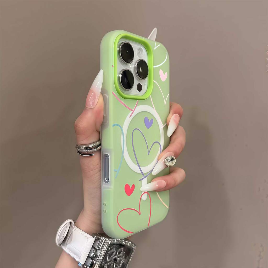 Coração Colorido Minimalista Colorblock Geléia MagSafe Caso De Telefone iPhone 11 12 13 14 15 16 MAX PLUS Capa De Silico