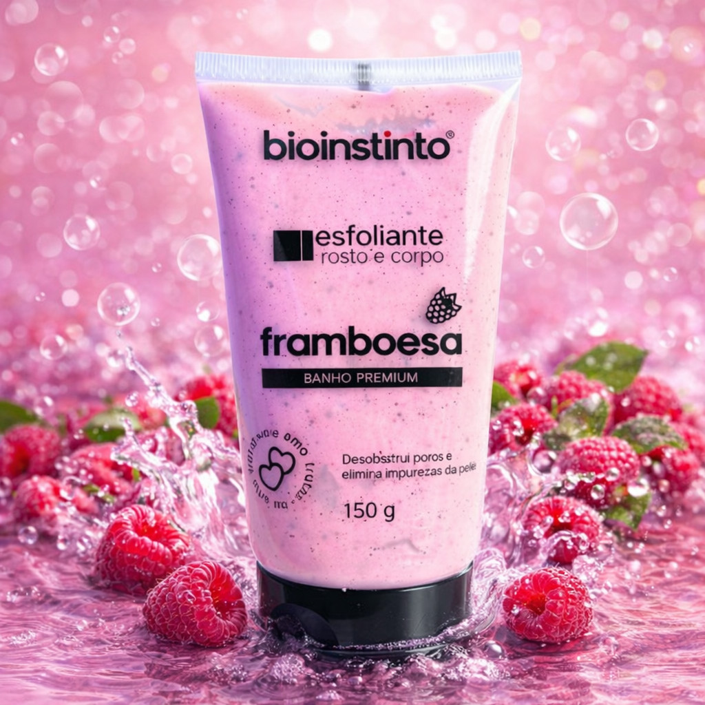 Esfoliante Corporal e Facial Bio Instinto Framboesa 150g – Com Colágeno e Extrato de Framboesa