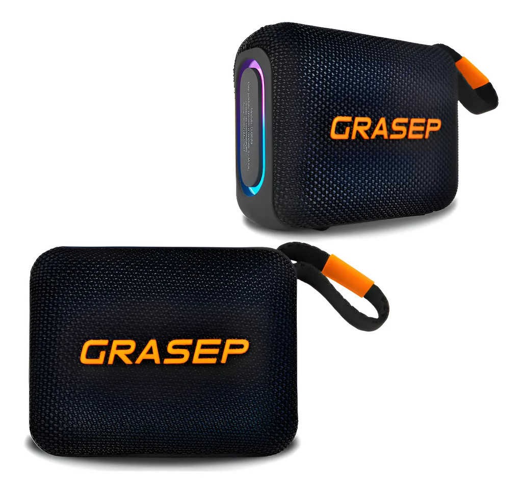 Caixa de Som Bluetooth 5.3 Portátil 10W com LED RGB e Bateria 6000mAh – Preto/Laranja