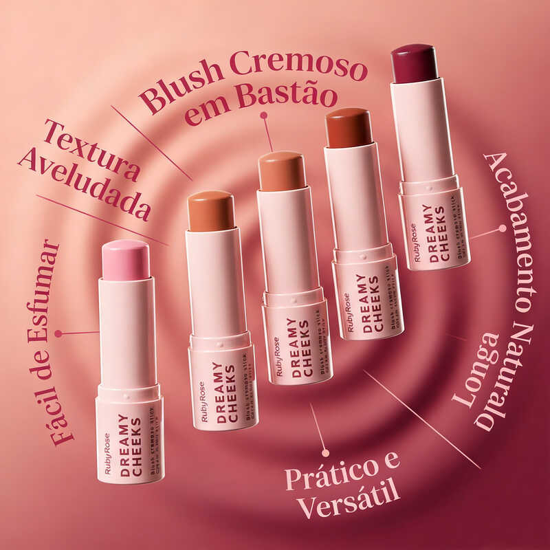 Ruby Rose Blush Stick Facial Em Bastão Dreamy Cheeks - HBM01