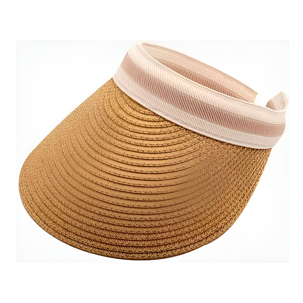 JS Chapéu Viseira de Praia Piscina Feminina Palha Proteção Cor:Marrom