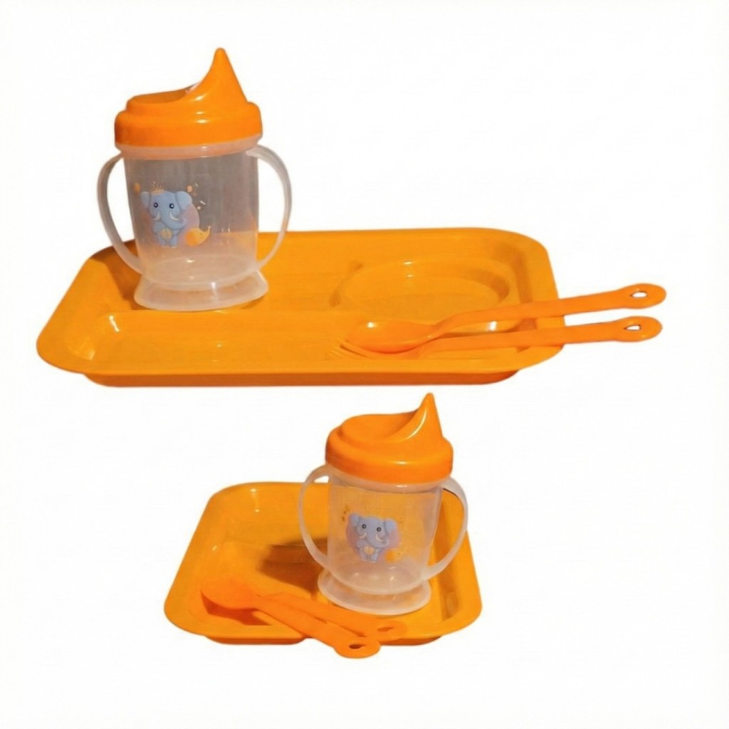 Kit Refeição Infantil 4 Peças – Prato, Talheres e Copo Seguro