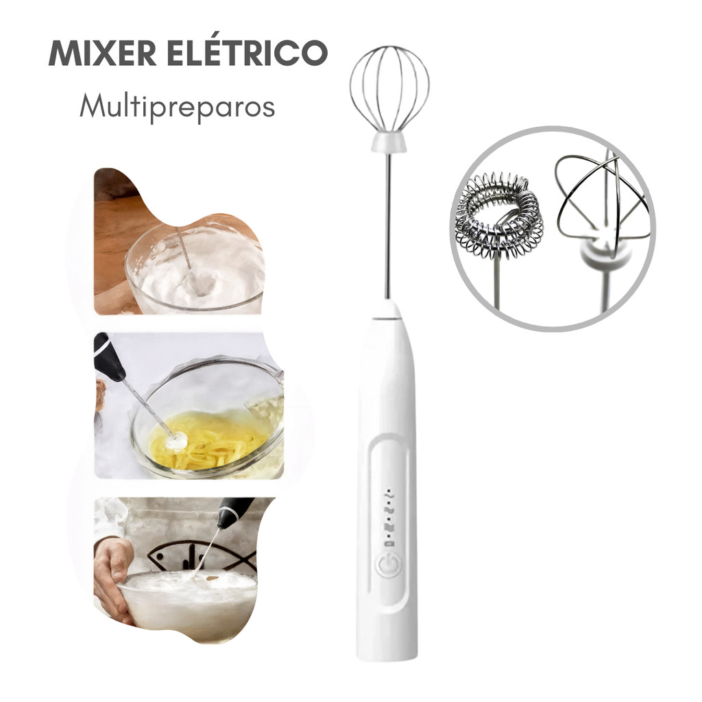 Mini Mixer Elétrico Recarregável Portátil | Misturador de Bebidas Café Leite Capuccino Bivolt