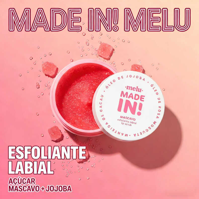 Esfoliante Labial Natural Melu by Ruby Rose Mascavo | Lábios de Seda com Óleos de Jojoba, Abacate & Rosa Mosqueta