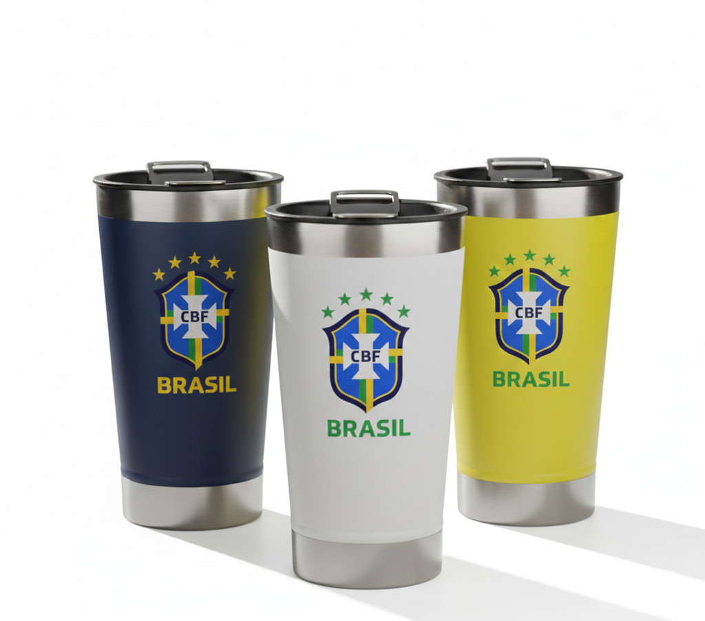 Copo Térmico Premium Brasil Personalizado em Aço Inox com Isolamento a Vácuo