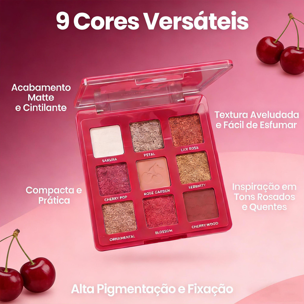 Paleta de Sombras Ruby Rose Pink Cherry – Cores Vibrantes e Versáteis