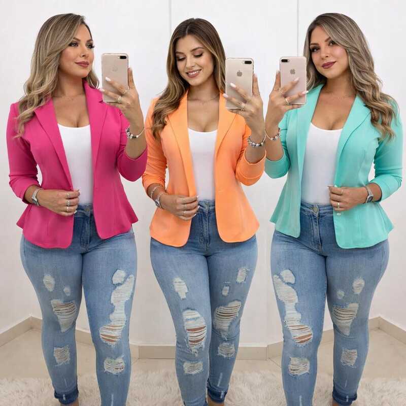 Blazer Feminino em Neoprene Casaco curto Varias Cores com babado Terninho Social aberto *BLAZER CURTO NEOPRENE