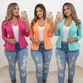 Blazer Feminino em Neoprene Casaco curto Varias Cores com babado Terninho Social aberto *BLAZER CURTO NEOPRENE