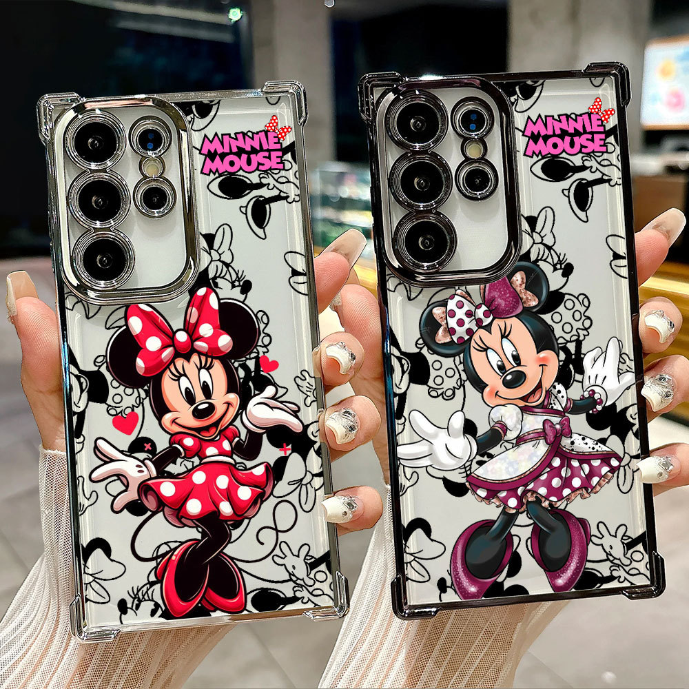 Disney Minnie Mouse Caso Claro Para Samsung S26 S25 S24 S23 S22 S21 Ultra S25FE Plus S26EDGE A57 A37 Preto Chapeamento C
