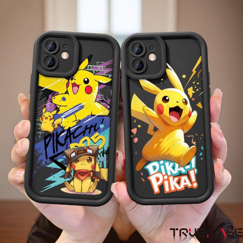Capinha Capa Preta com Design de Pikachu Pokémon Para iPhone 11 14 15 16 12 17 13 pro max 7/8 plus