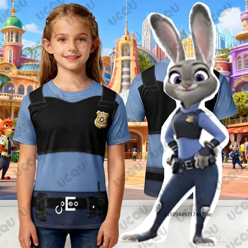 2026 Zootopia 2 Judy Hopps Cosplay Impressão 3D Crianças Camiseta Verão Manga Curta Camisetas Meninos Meninas Roupas Cas
