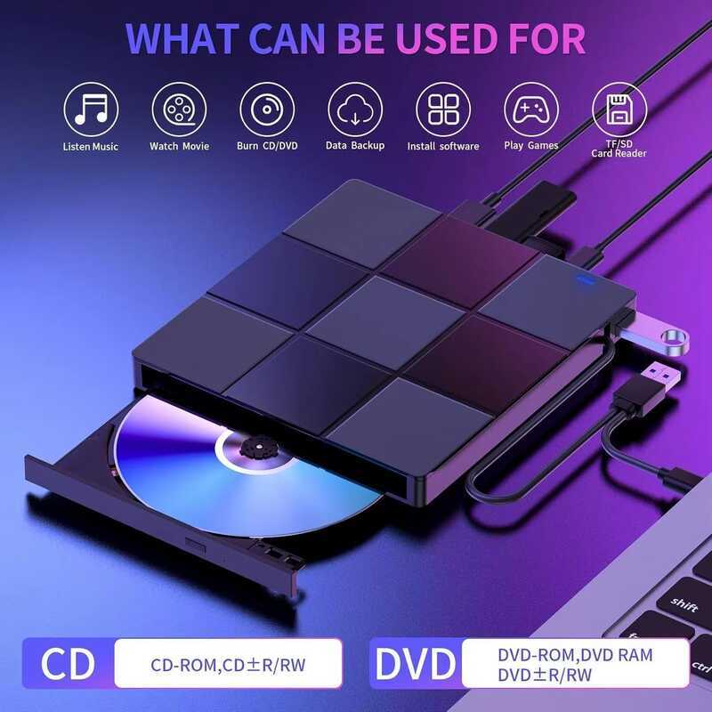 Unidade óptica externa Desktop computador Notebook DVD gravador de gravação Ultra-fino Multi-função cartão movimento de 