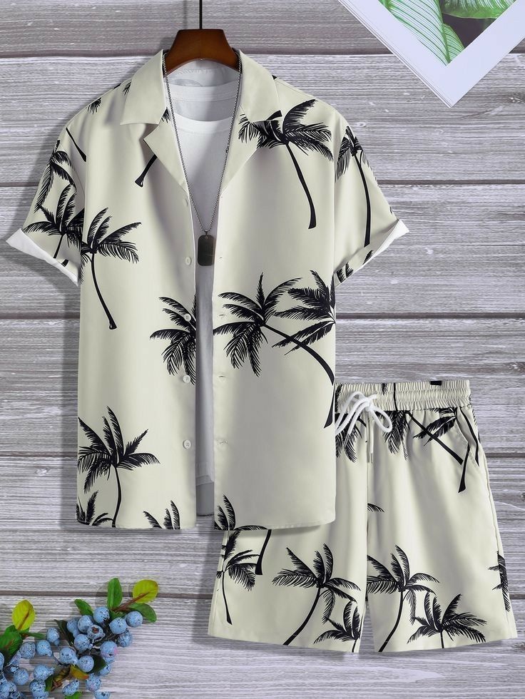 Conjunto De Retalhos Masculinos 3D – Roupa Casual De Verão Terno Combinando De 2 Peças Para Praia