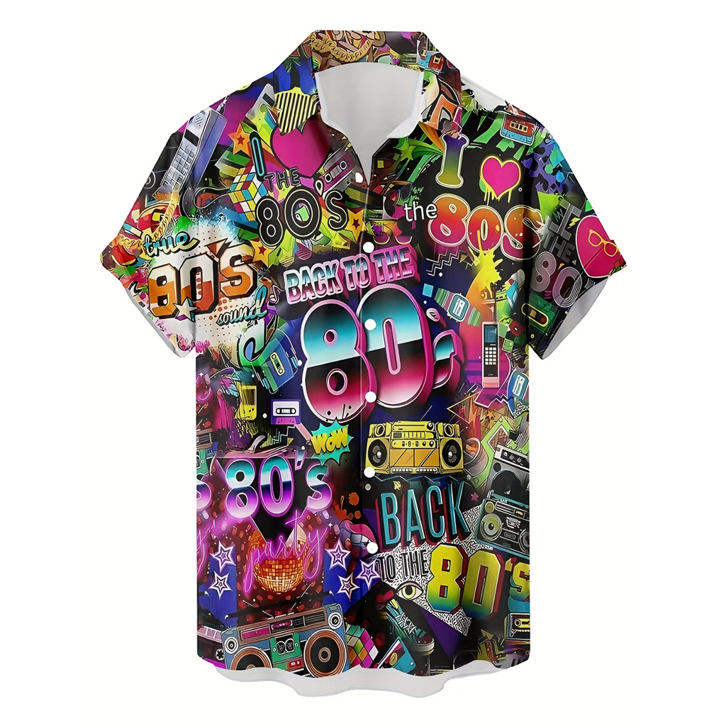 Camisa Casual Masculina Com Estampa 3D De Volta Para Os Anos 80 ﻿
