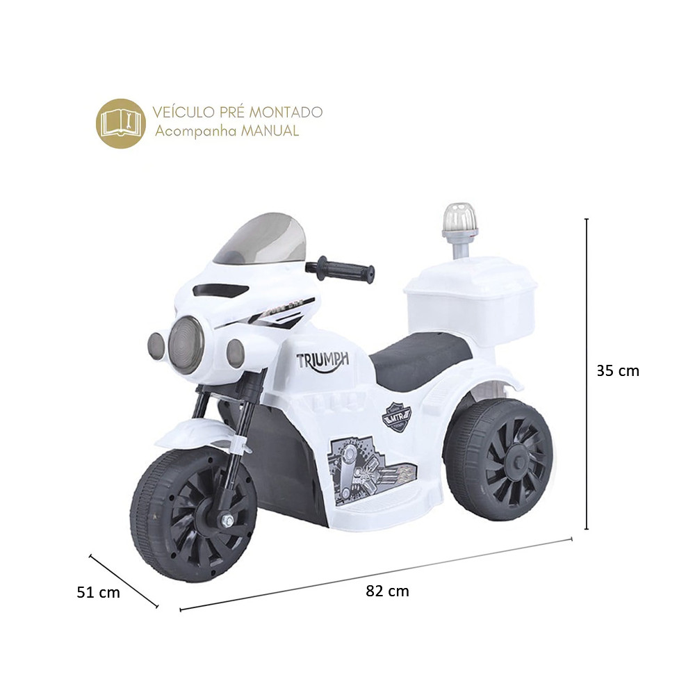 Moto Infantil Eletrica Sirene e Bau Branca