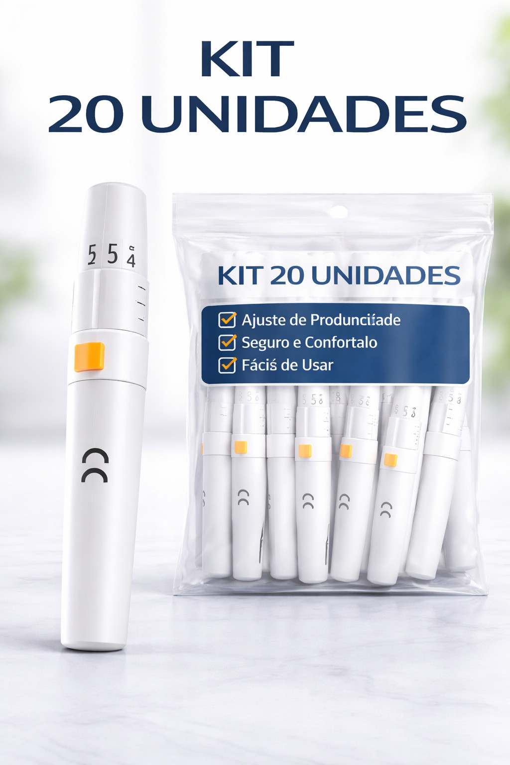 Caneta Lancetadora Universal Kit 20 Punção Fura Dedo Glicemia
