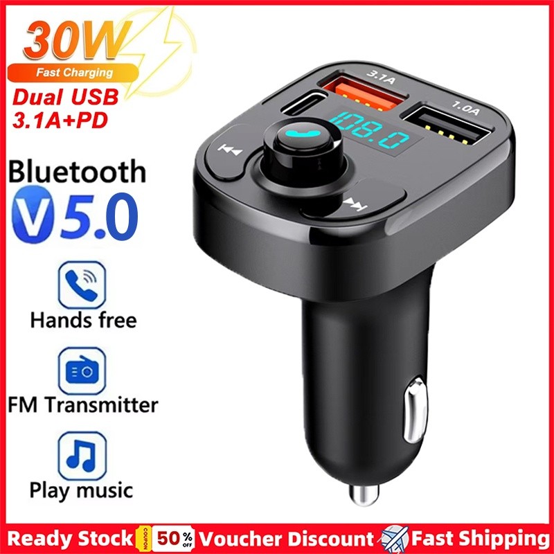 2026 Nova Carga Do Carro Bluetooth 5.0 Transmissor FM Handsfree Rádio Modulador MP3 Player Com PD30W Adaptador De Super 