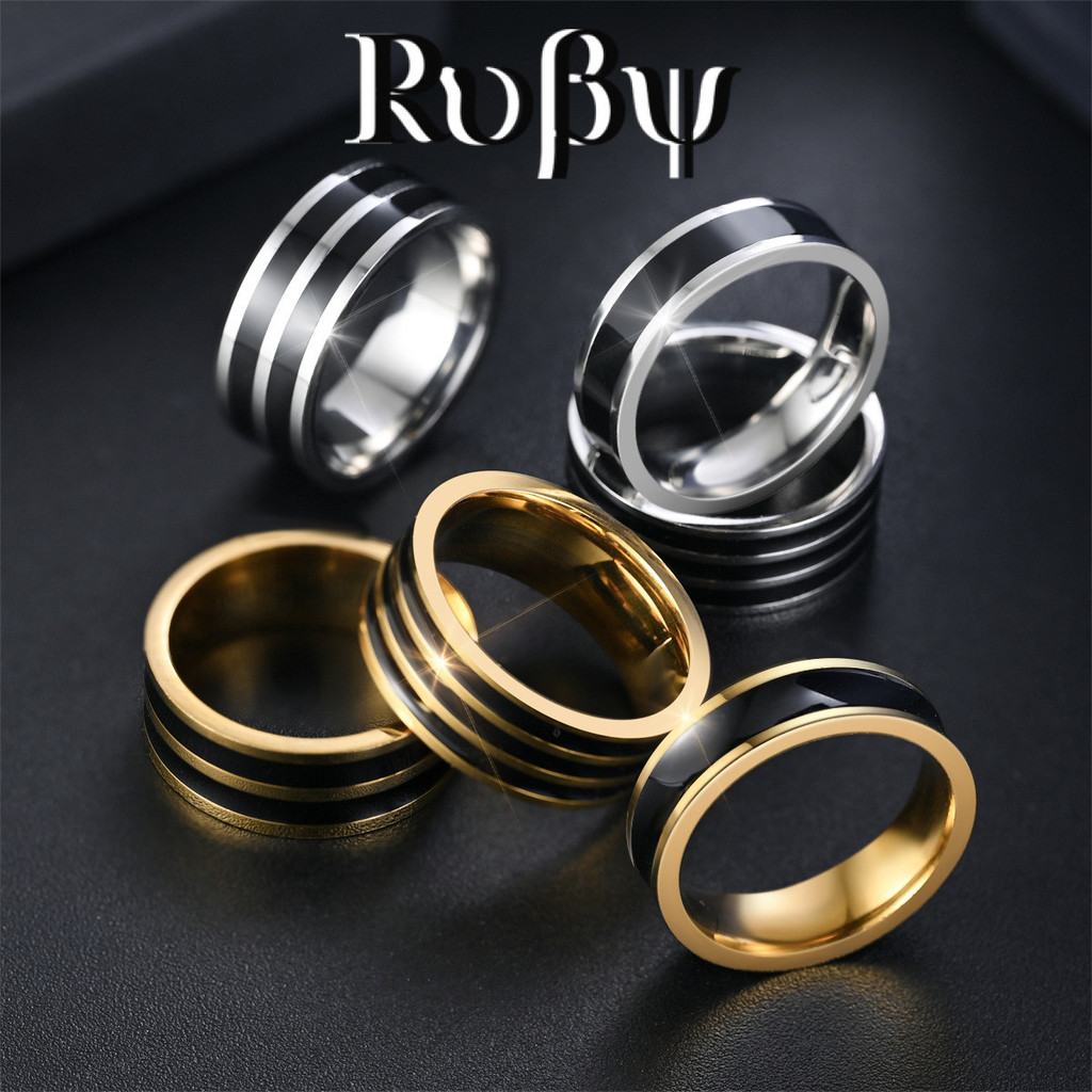 R RUBY Europeu Americano Titânio Aço Anel de Gotejamento de Óleo Moda Masculina Elegante Conjunto de Anel de Casal Jóias