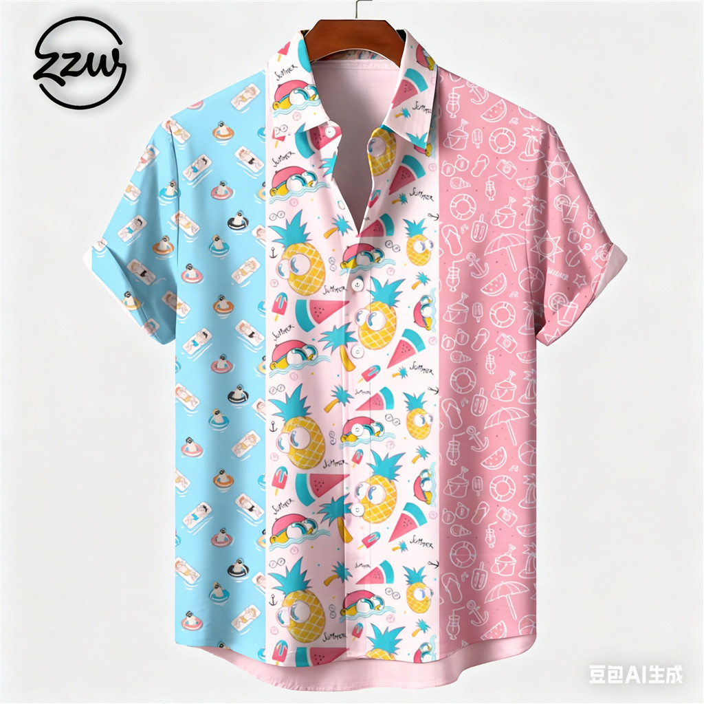 Camisa De Manga Curta casual Colorida Estilo Havaiano Para Homens E Mulheres 06 Novo Produto