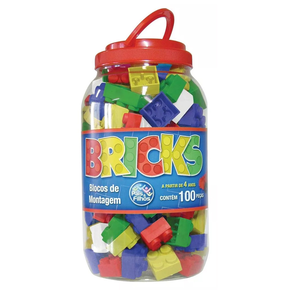 Blocos De Montar Infantil Brinquedo Educativo Pote 100 Peças