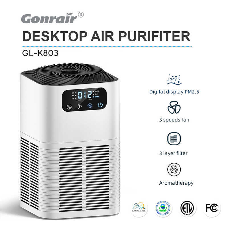 Purificador de ar de íon negativo para aromaterapia de mesa, remove Odor, remove aldeído com detecção de ar, Dis Digital