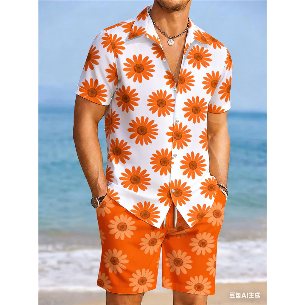 Conjunto Masculino Com Estampa Havaiana – Roupa De Férias Na Praia De Verão Terno Casual De 2 Peças