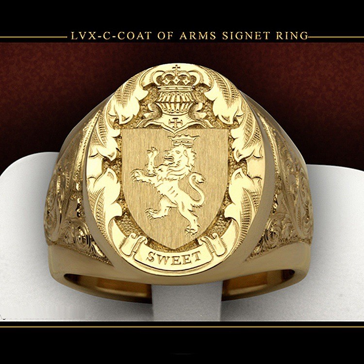 Anel de crachá com escudo de leão, coroa de rubi, banhado a ouro 18k, cor real, selo real, anel masculino