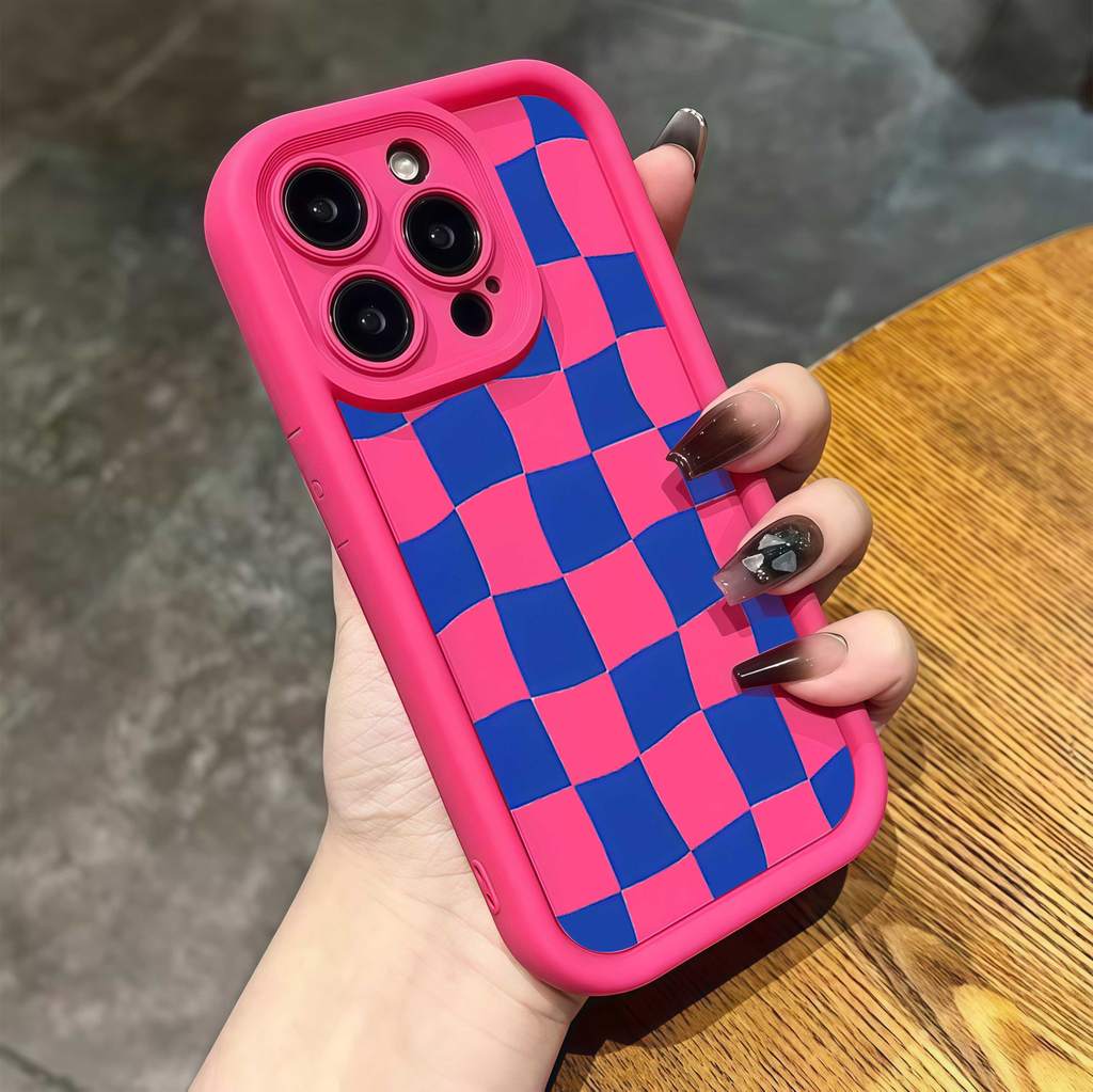 Minimalista Estilo INS Xadrez Caso De Telefone iPhone 11 12 13 14 15 16 17 XR MAX PLUS Ar Fino E Proteção Leve