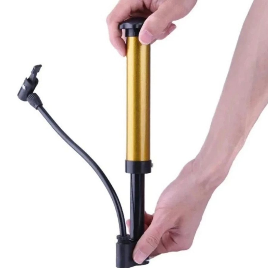 Mini Bomba de Ar Portátil Bicicleta Bola Dourada Manual Compacta Envio Rápido
